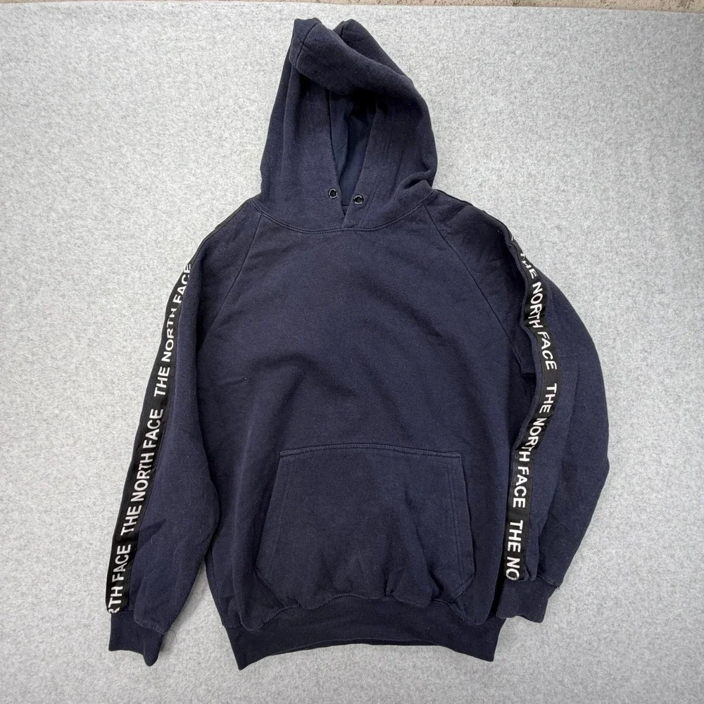 The North Face Navy Blue Logo Tape Sleeve Hoodie Mens Medium‎ Fleece Sweatshirt